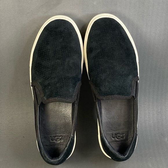 UGG Women's  Abies Perforated Black Suede Slip On Platform Sneaker Shoe 8.5 - Picture 6 of 8